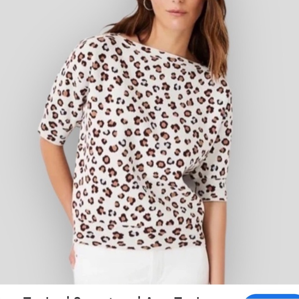 Ann Taylor Leopard Print Boatneck Sweater XS
